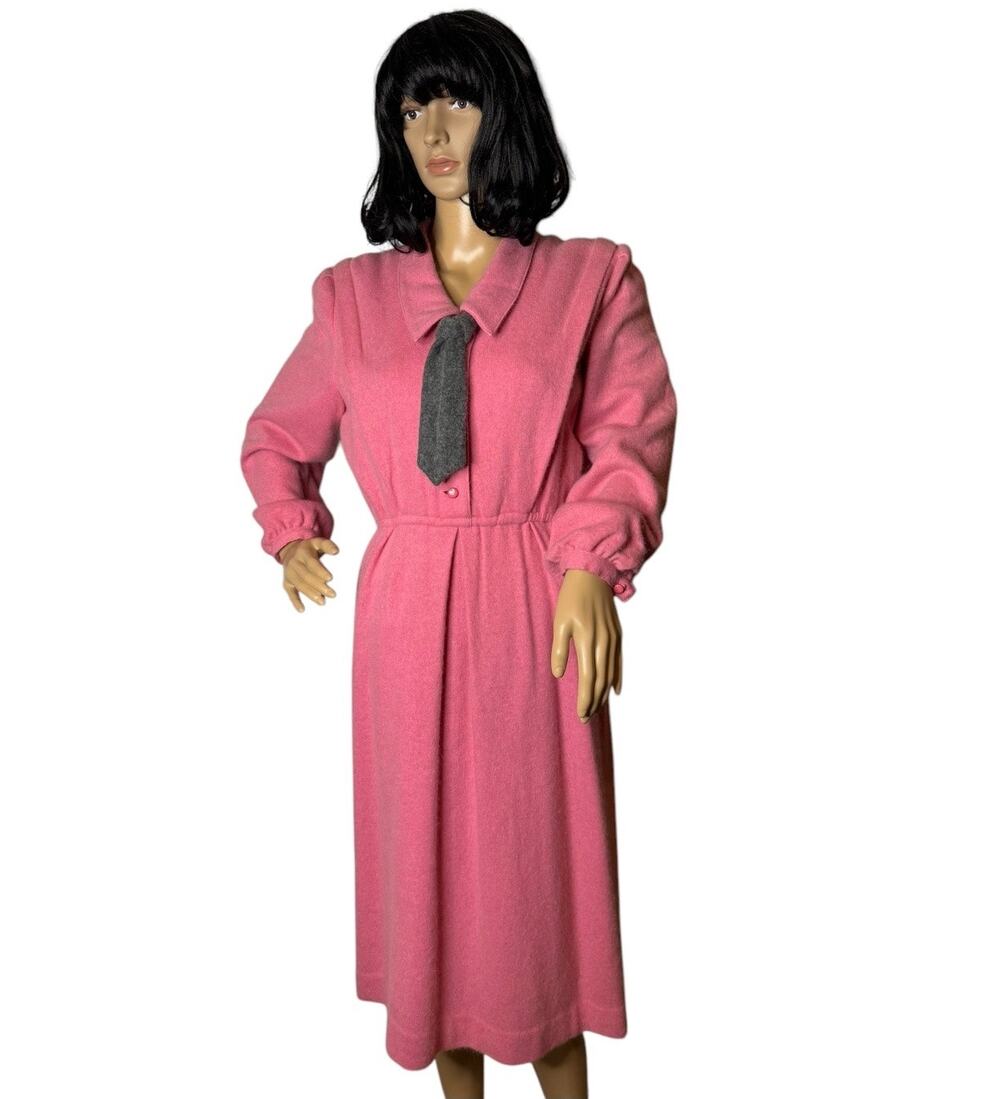 Vintage Retro 40's Pink Angora dress removable gray tie Merry Devil size Medium